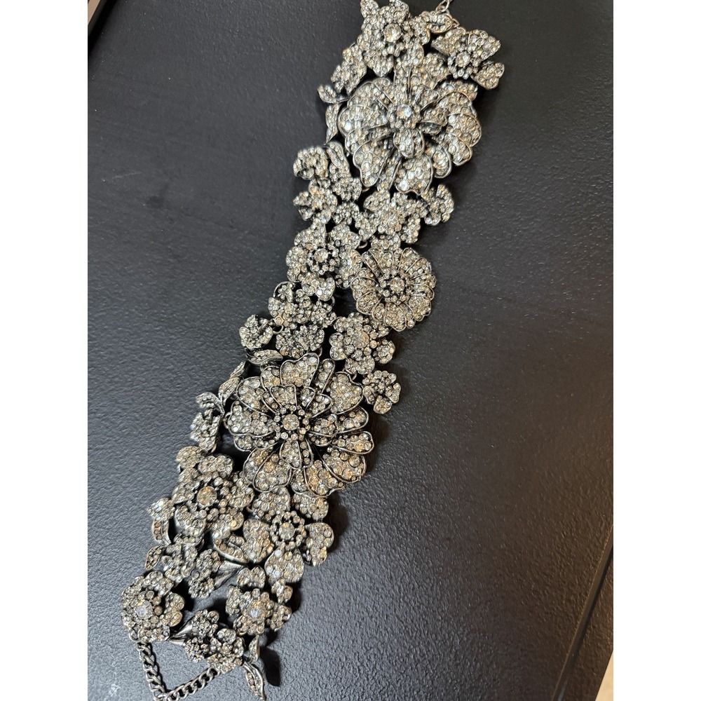 ZARA RHINESTONE FLOWER SILVER CHOKER NECKLACE FORMAL HOLIDAY - Picture 4 of 6
